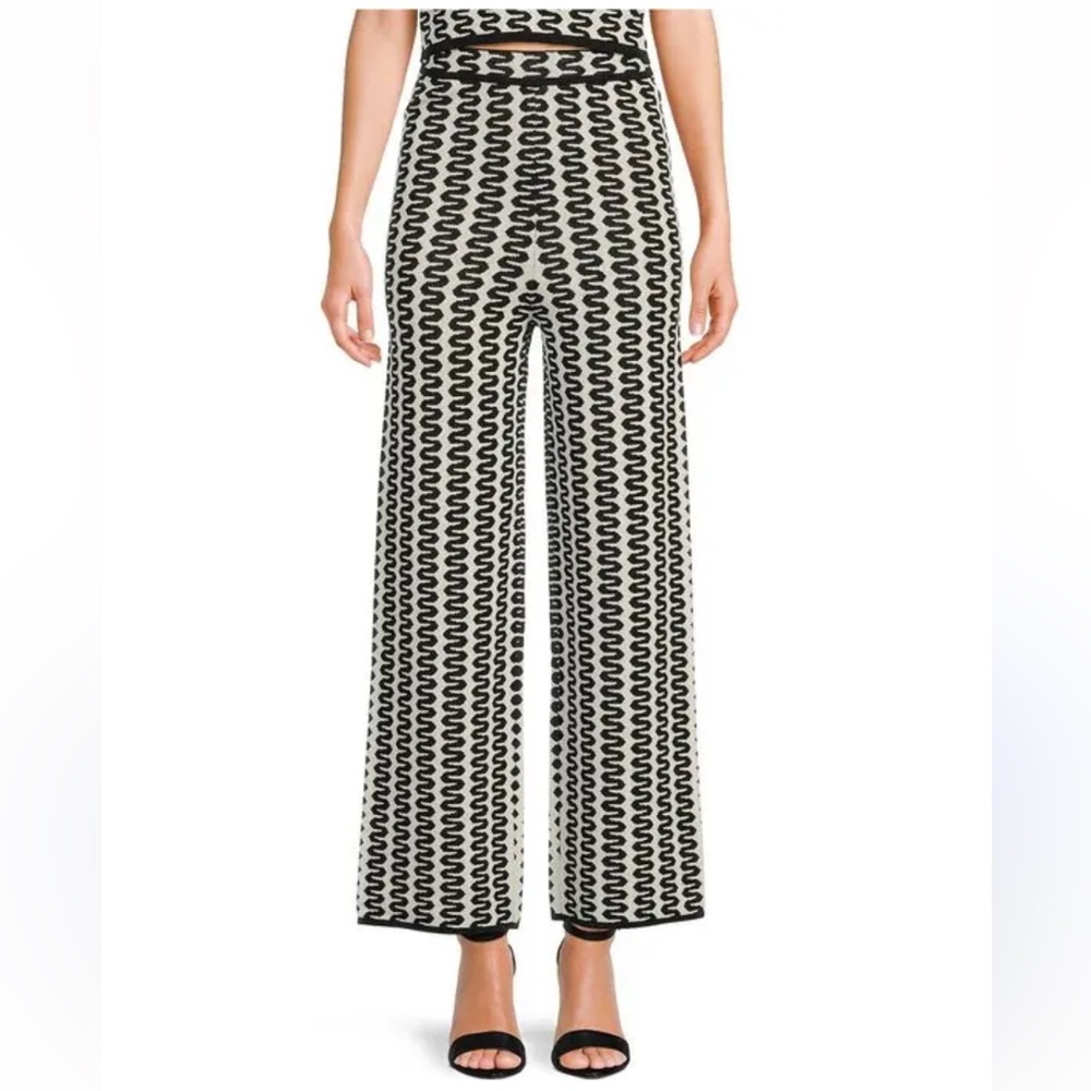 ANTHROPOLOGIE LUCY PARIS TAHITI BLACK CREAM PRINT STRETCHY WIDE LEG PANTS SIZE M